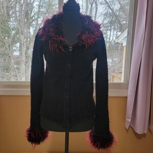 Y2K Morbid Threads Black and Red Zip Cardigan Sweater